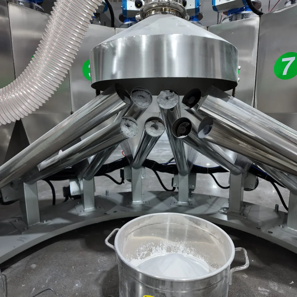 Multiple material hoppers on a blender