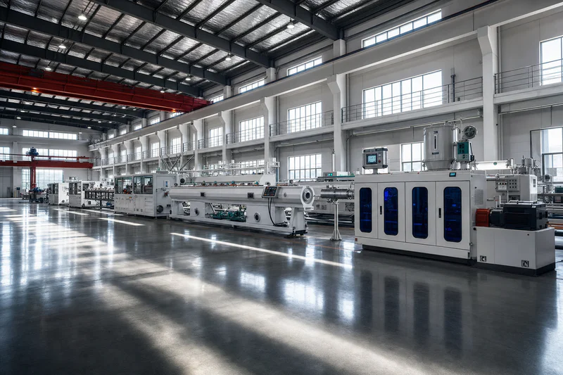 Pipe extrusion line assembly bay at QTech Machinery