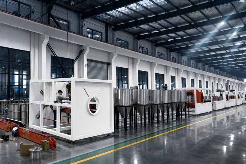 Extruder units on the QTech Machinery workshop floor