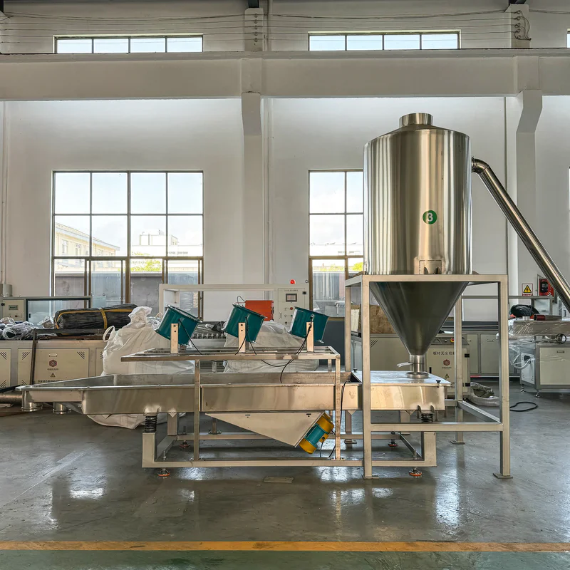 PVC pelletizing line control panel and feeding section in operation
