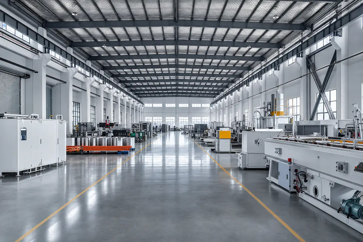 QTech Machinery workshop with plastic extrusion lines during assembly