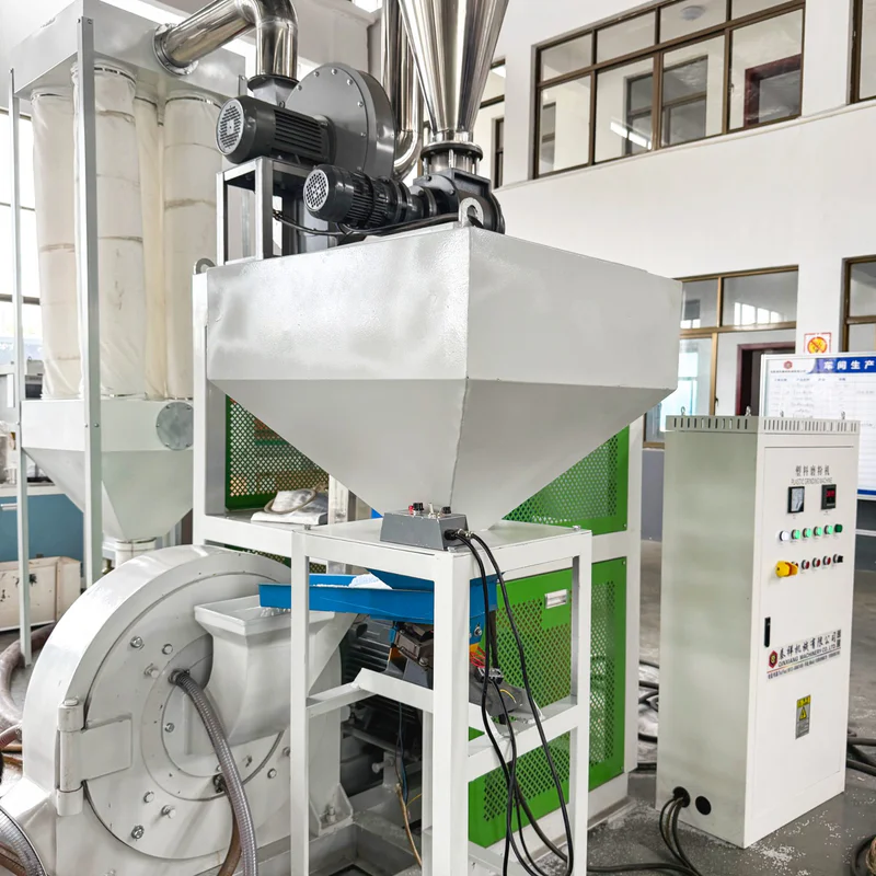 Plastic pulverizer running with a powder sample for mesh comparison