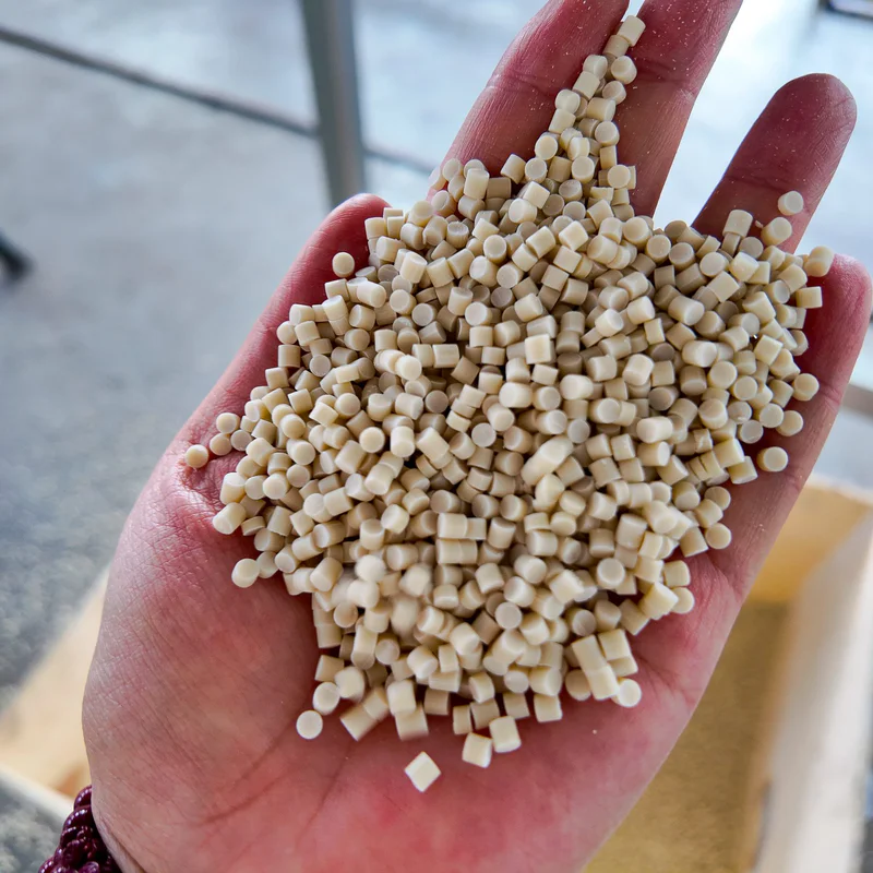 PVC pelletizing line cutting section with a PVC pellet sample