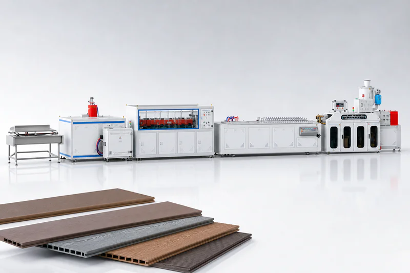 WPC board and composite panels stacked after production