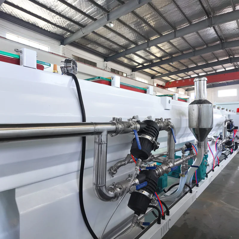 Plastic extrusion machine for pipe and profile production in showroom scene