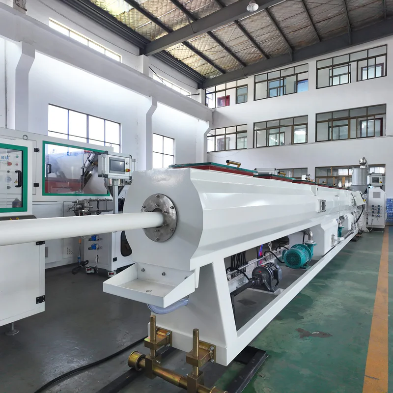 Plastic extrusion machine in showroom for pipe and profile manufacturing