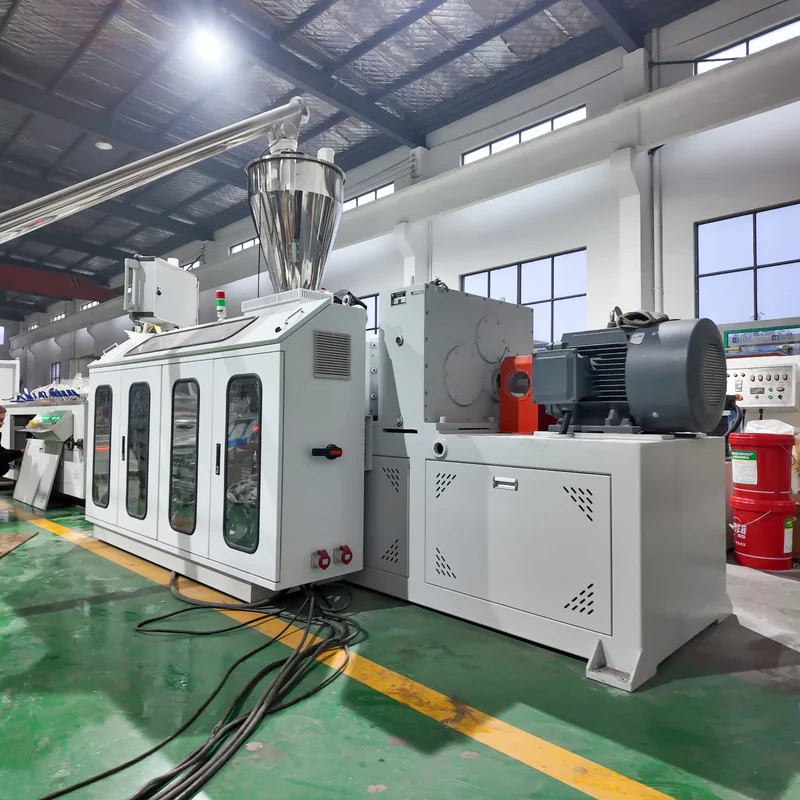 Plastic extrusion machine for plastic pipe and profile production in showroom scene