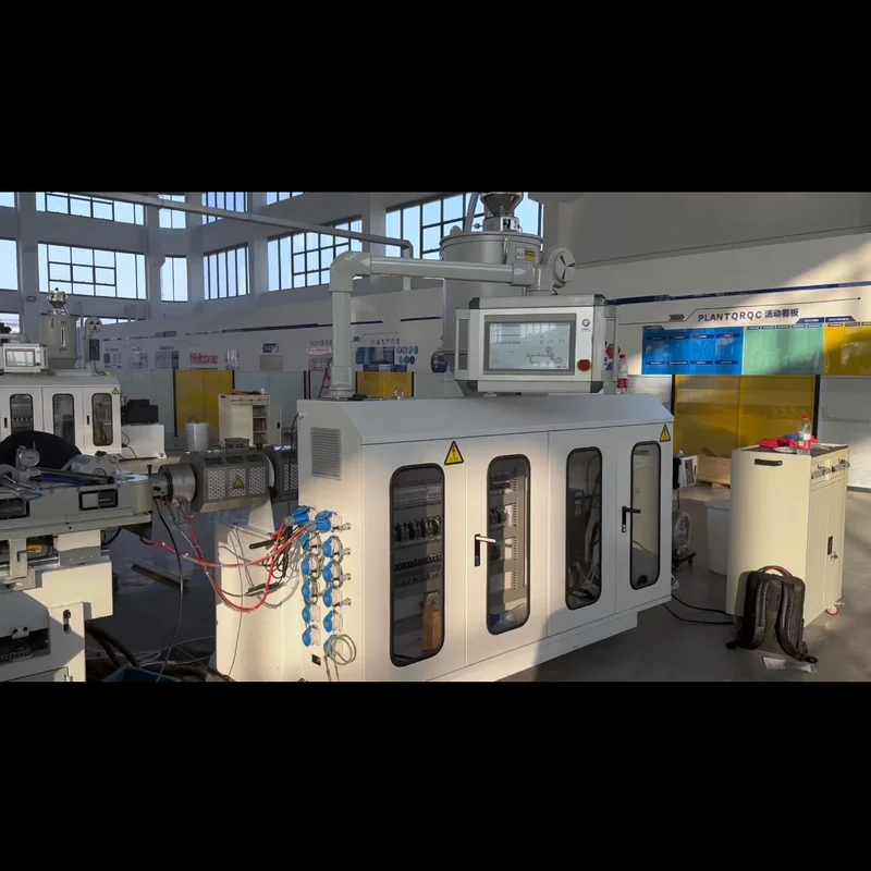 Plastic extrusion machine for pipe and profile manufacturing in showroom scene