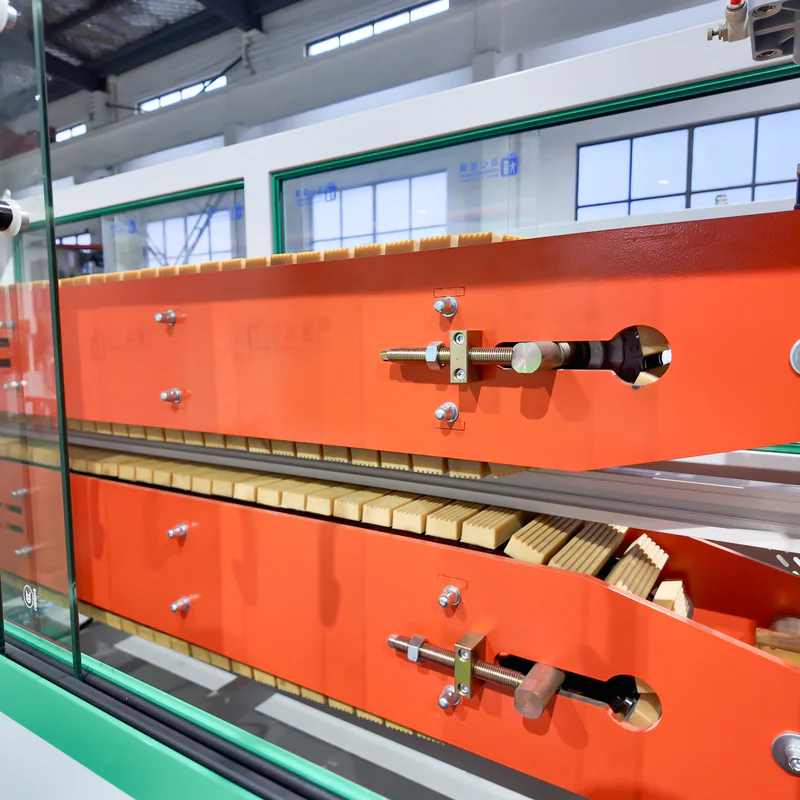 Plastic extrusion machine in showroom for pipe and profile manufacturing