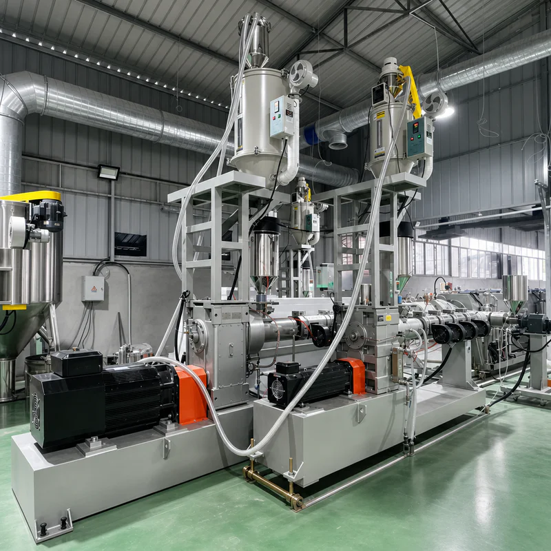 extruders of the HDPE pipe extrusion line