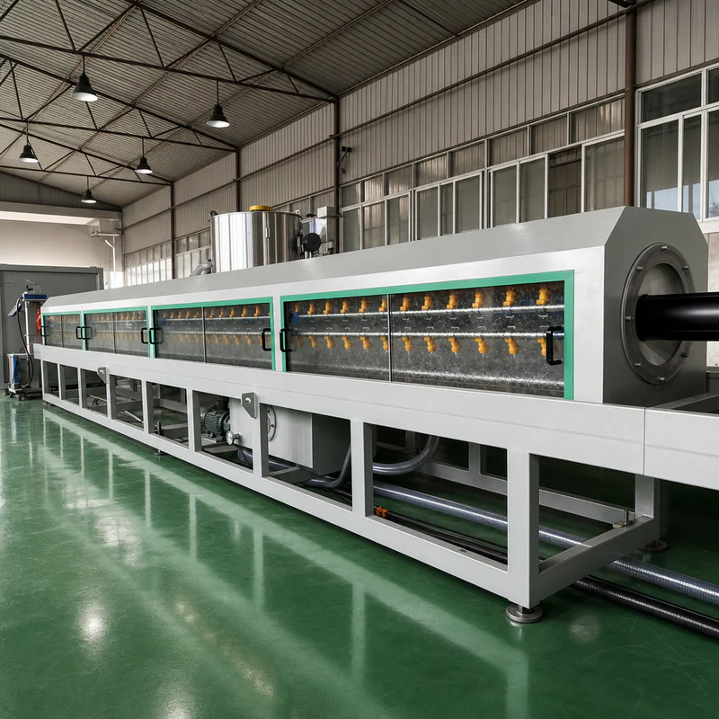 Plastic extrusion machine with spraying cooling tank for HDPE pipe production line