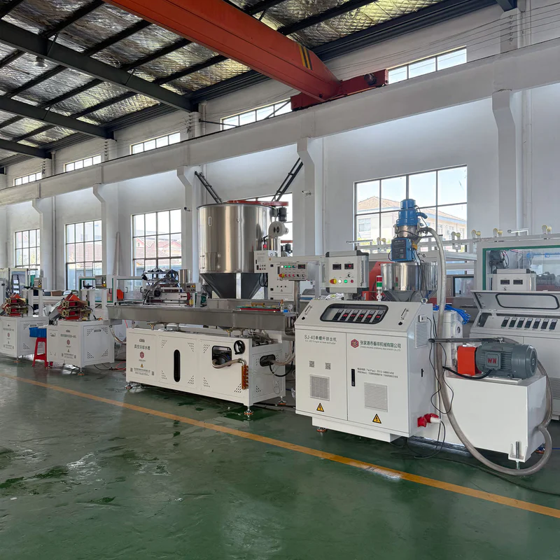 Plastic extrusion machine for plastic pipe and profile production in showroom scene