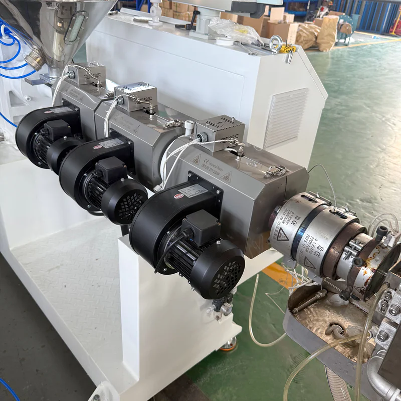 Plastic extrusion machine for pipe and profile manufacturing in showroom scene