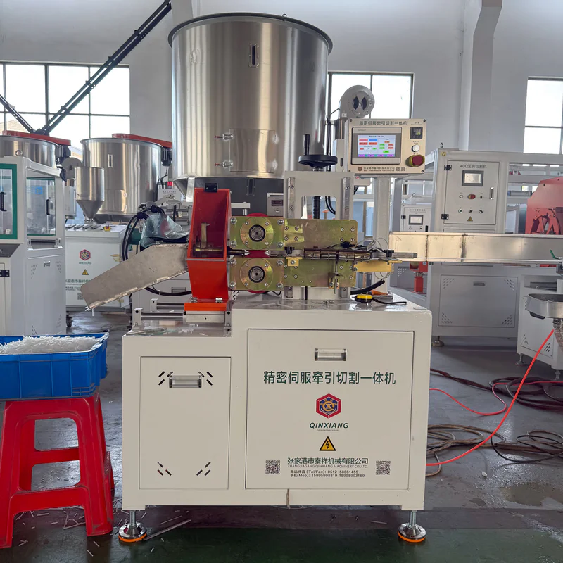 Plastic extrusion machine for pipe and profile production in a showroom scene