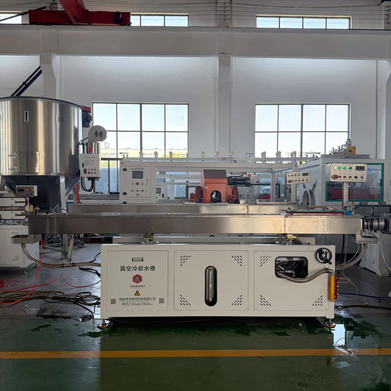 Plastic extrusion machine for manufacturing plastic pipe and profile in showroom scene
