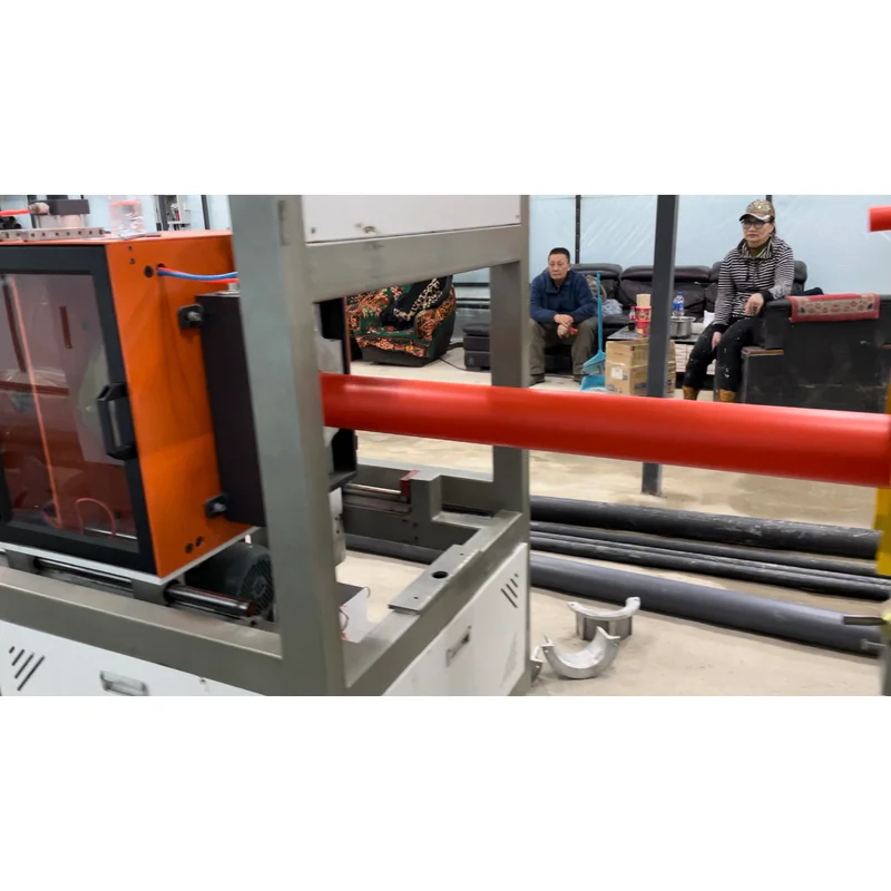 Plastic extrusion machine in showroom for pipe and profile manufacturing