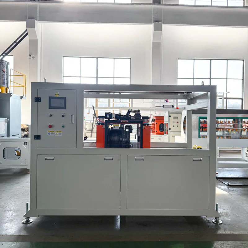 Plastic extrusion machine in showroom for pipe and profile manufacturing