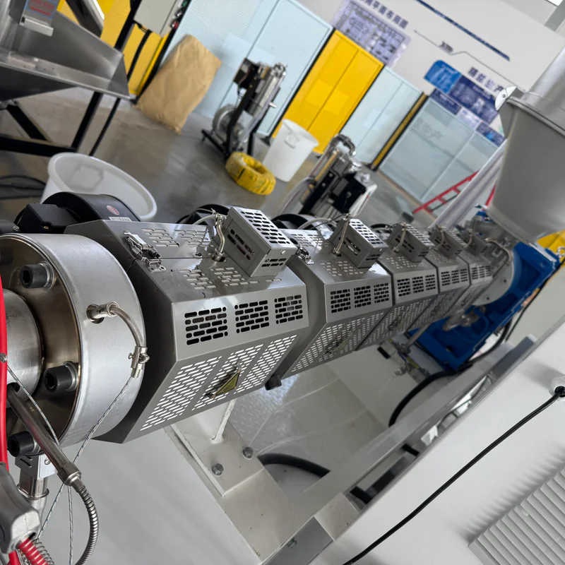 Plastic extrusion machine for plastic pipe and profile manufacturing in showroom scene
