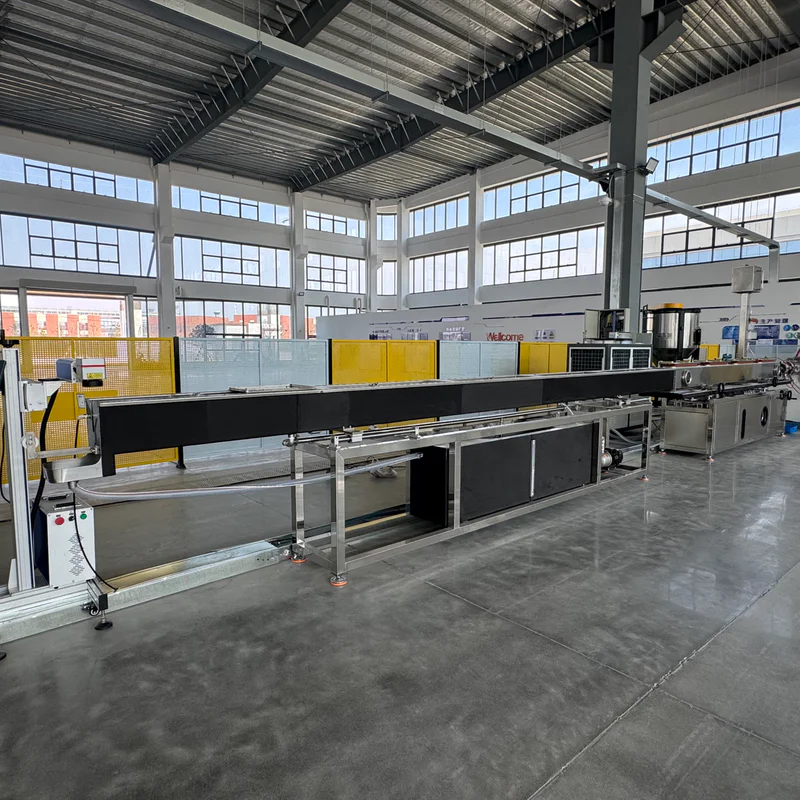Plastic extrusion machine for manufacturing plastic pipe and profile in a showroom scene