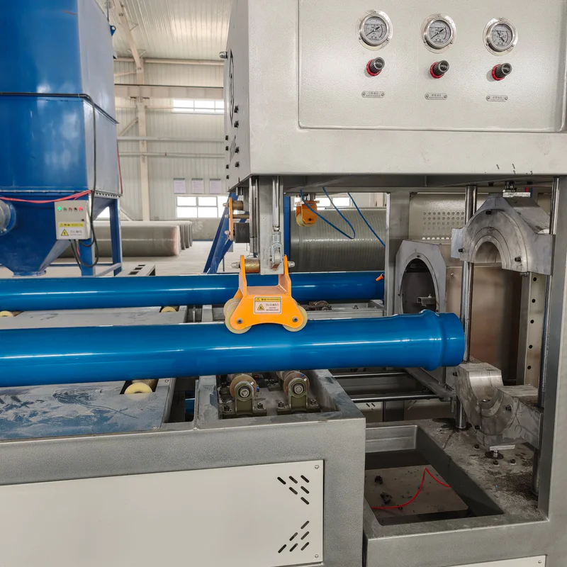 Plastic extrusion machine for manufacturing plastic pipes and profiles in a showroom scene
