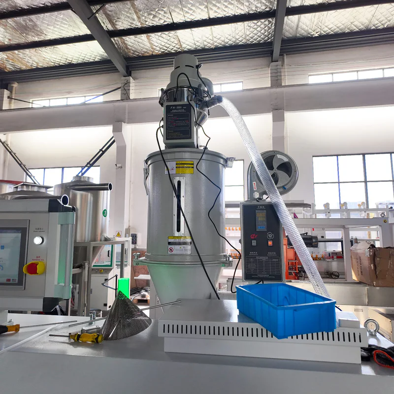 Plastic extrusion machine in showroom for pipe and profile manufacturing