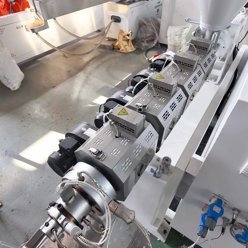 Plastic extrusion machine for pipe and profile manufacturing in showroom scene
