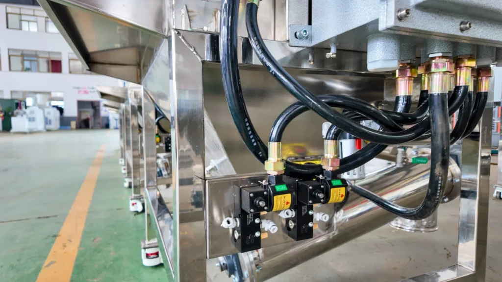 Plastic extrusion machine for plastic pipe and profile production in factory setting