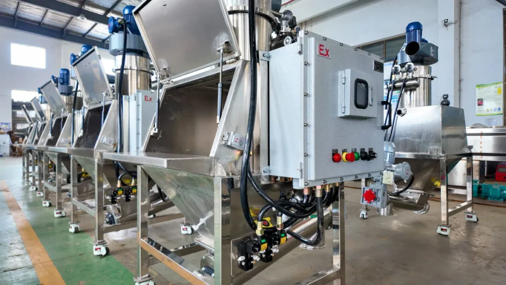 Plastic extrusion machine for pipe and profile production in factory scene