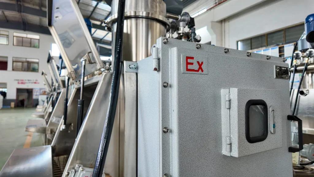 Plastic extrusion machine for pipe and profile manufacturing in showroom scene
