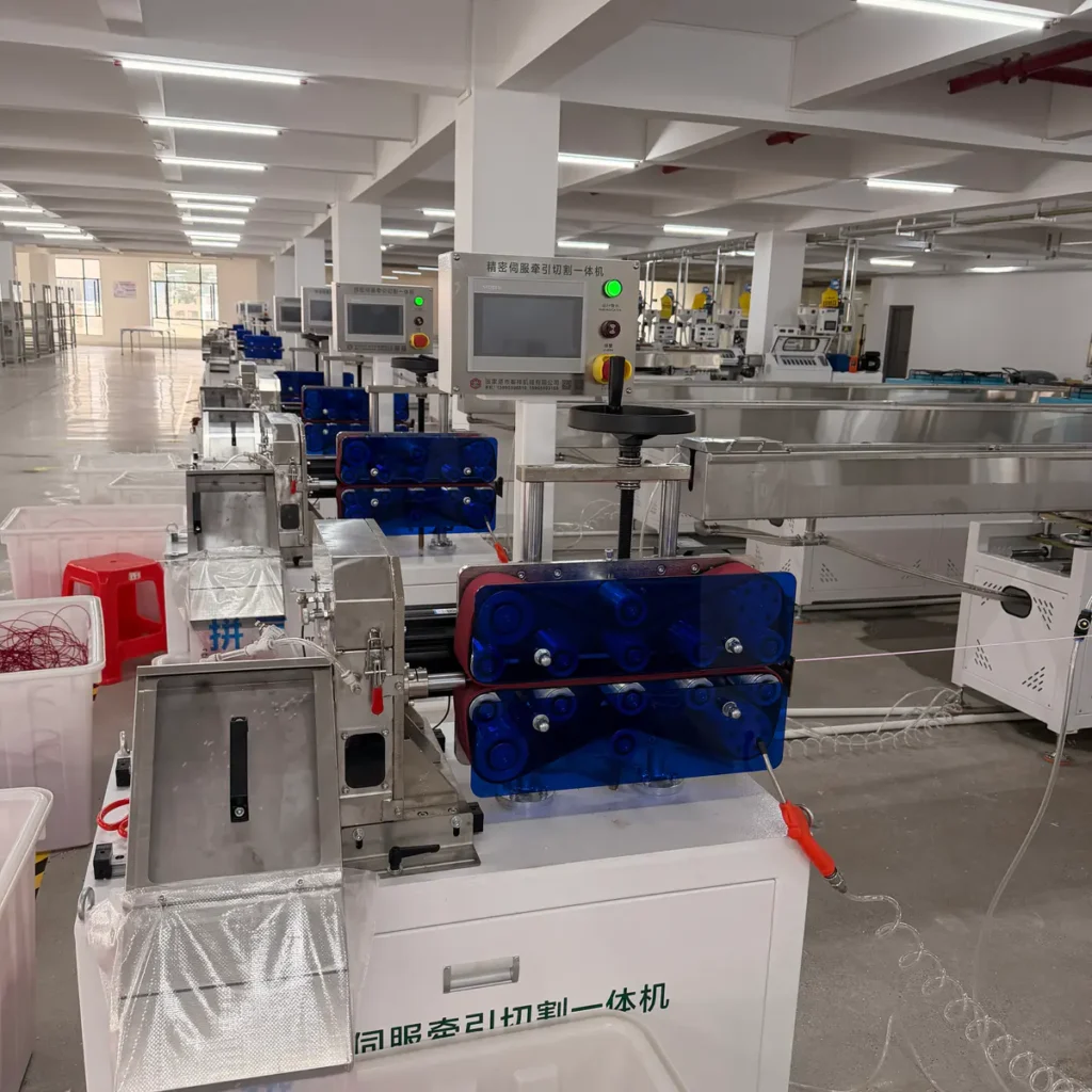 Plastic extrusion machine for pipe and profile production in showroom scene