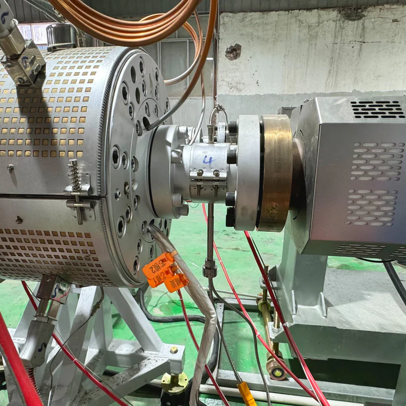 Plastic extrusion machine for pipe and profile manufacturing in showroom scene