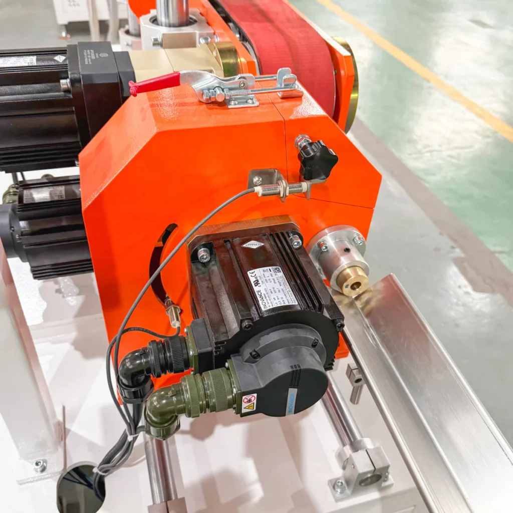 Plastic extrusion machine for pipe and profile production in a factory setting