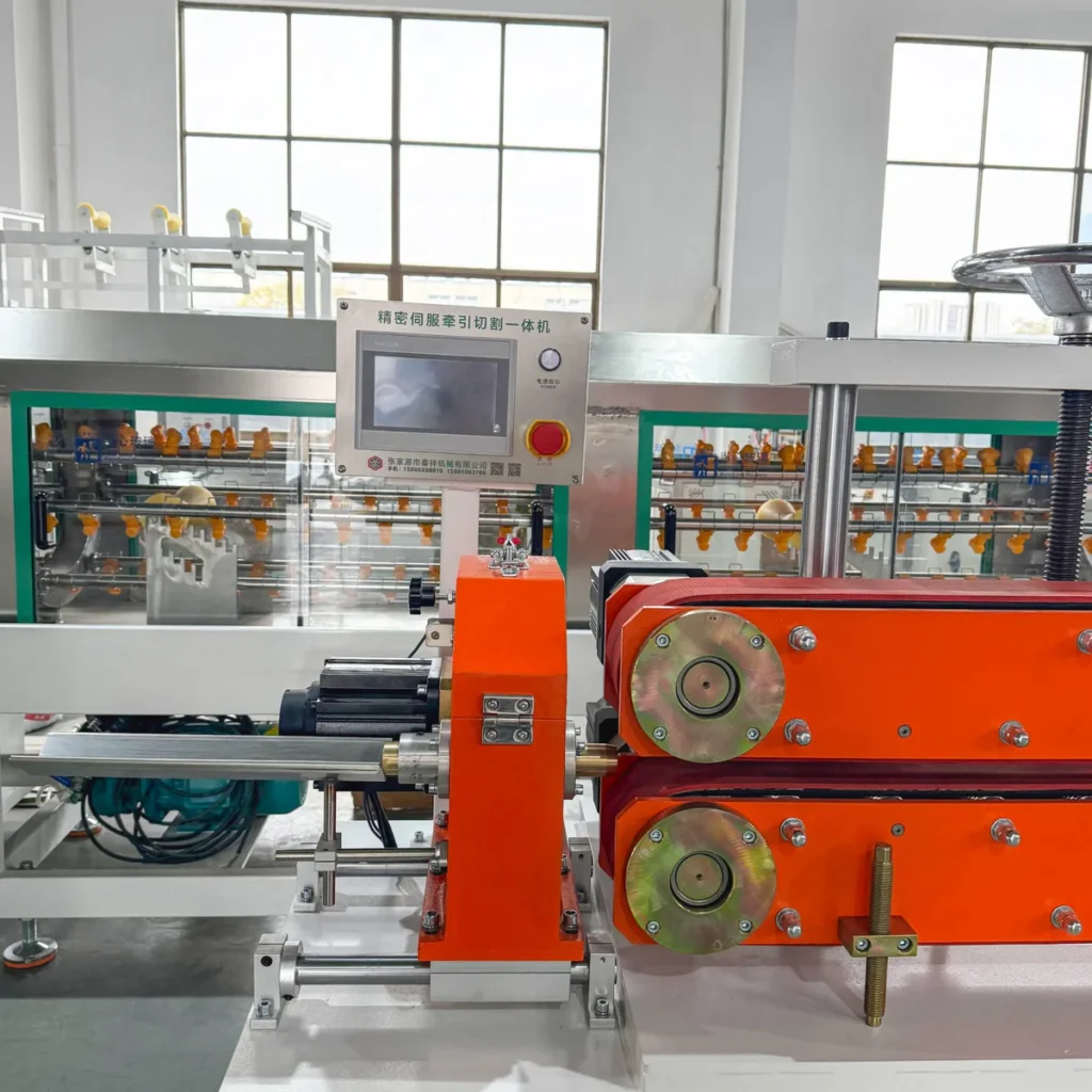 Plastic extrusion machine for plastic pipe and profile production in showroom scene