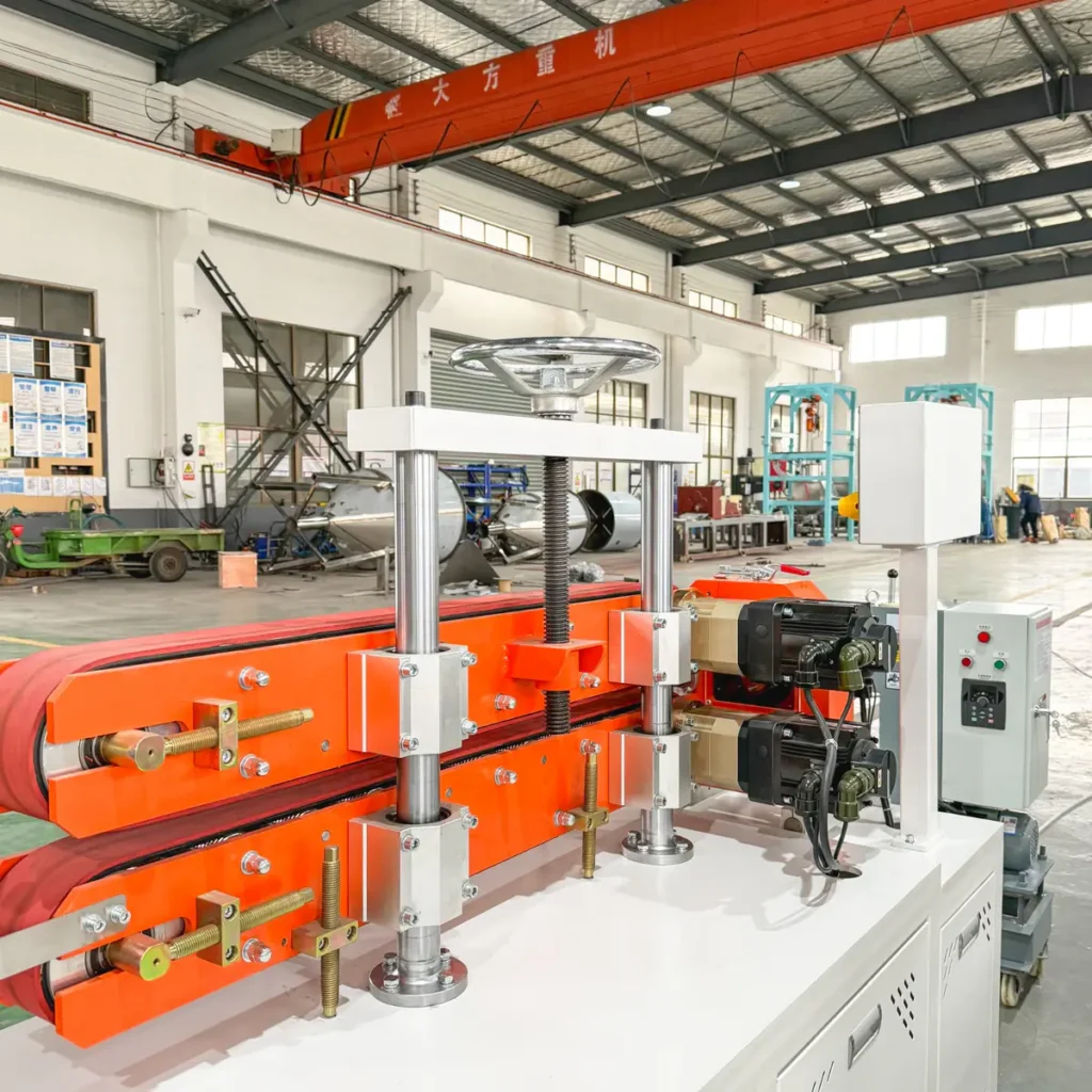 Plastic extrusion machine in showroom for pipe and profile manufacturing