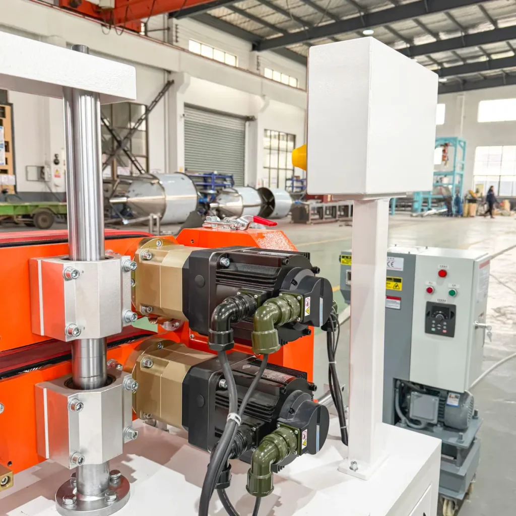 Plastic extrusion machine in showroom for pipe and profile manufacturing