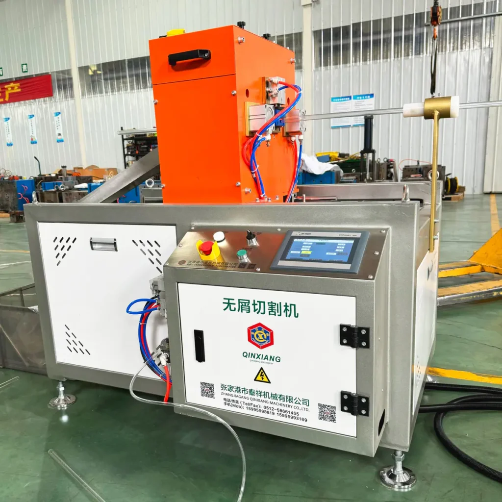 Plastic extrusion machine in showroom for pipe and profile manufacturing