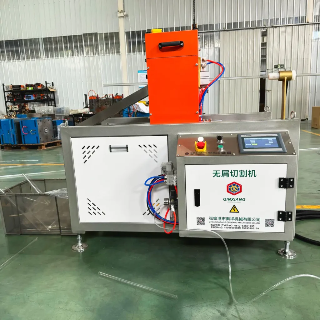 Plastic extrusion machine for manufacturing plastic pipes and profiles in a showroom scene
