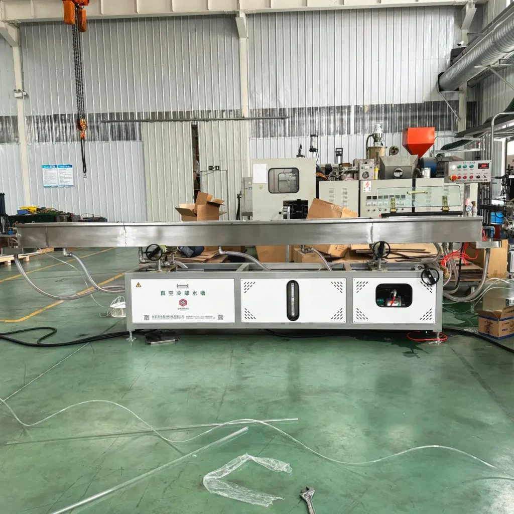 Plastic extrusion machine for pipe and profile manufacturing, product catalog photo