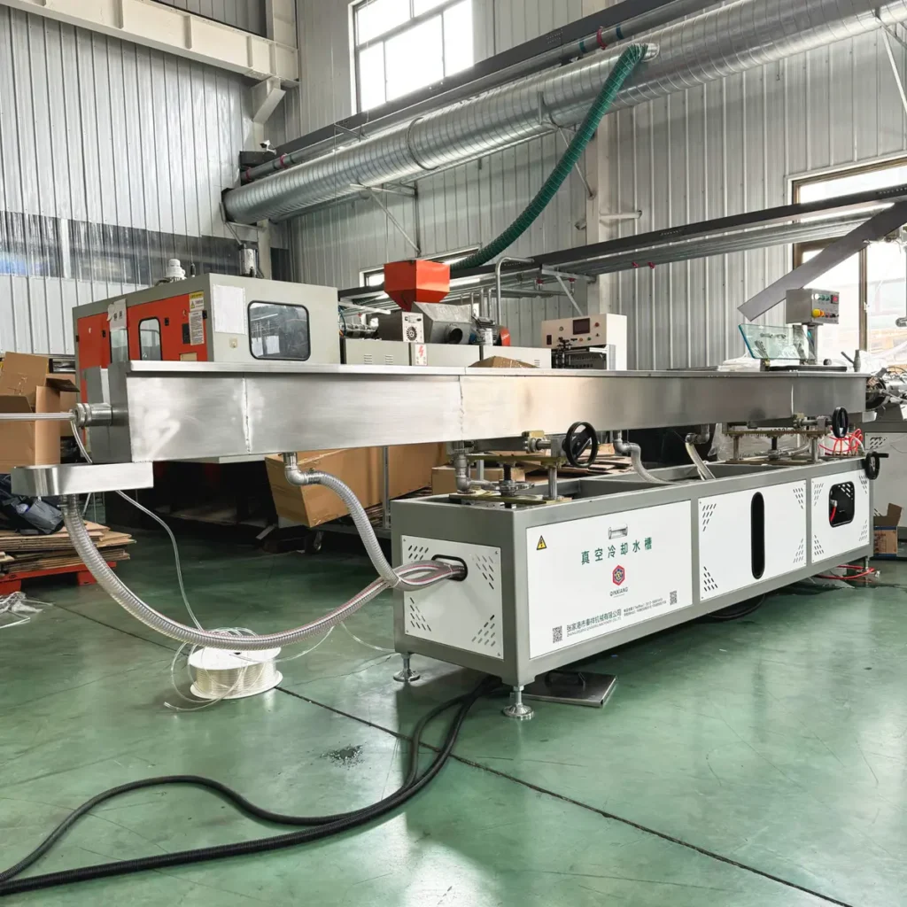Plastic extrusion machine for manufacturing plastic pipe and profile in factory setting
