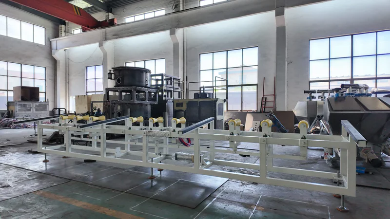 Plastic extrusion machine for manufacturing plastic pipes and profiles in factory setting