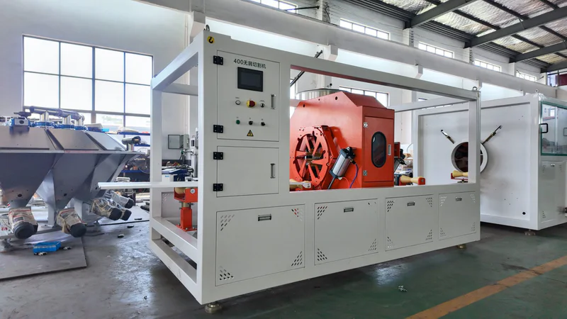 Plastic extrusion machine for plastic pipe and profile manufacturing in showroom scene