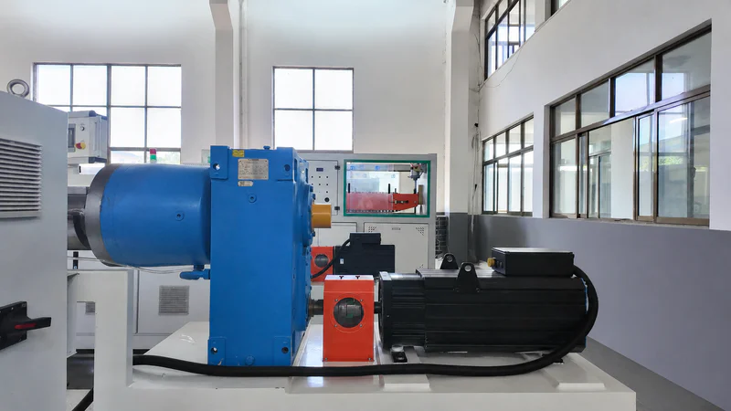 Plastic extrusion machine for pipe and profile production in catalog photo