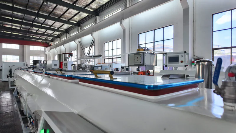 Plastic extrusion machine for plastic pipe and profile production in showroom