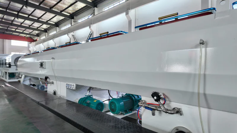 Plastic extrusion machine for pipe and profile manufacturing in showroom scene