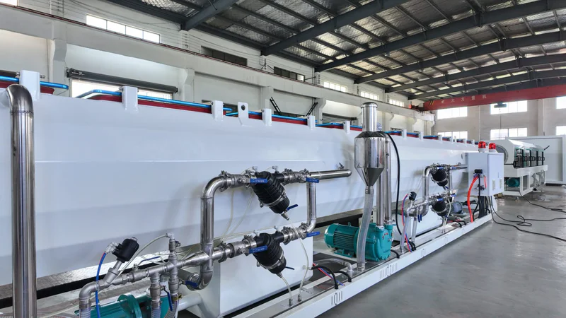 Plastic extrusion machine for manufacturing plastic pipes and profiles
