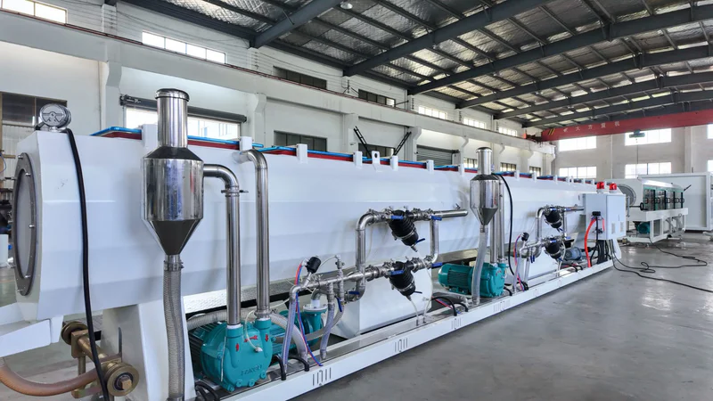 Plastic extrusion machine in showroom for pipe and profile manufacturing
