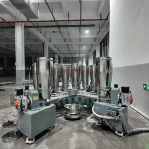 Plastic extrusion machine used for pipe and profile manufacturing in showroom scene