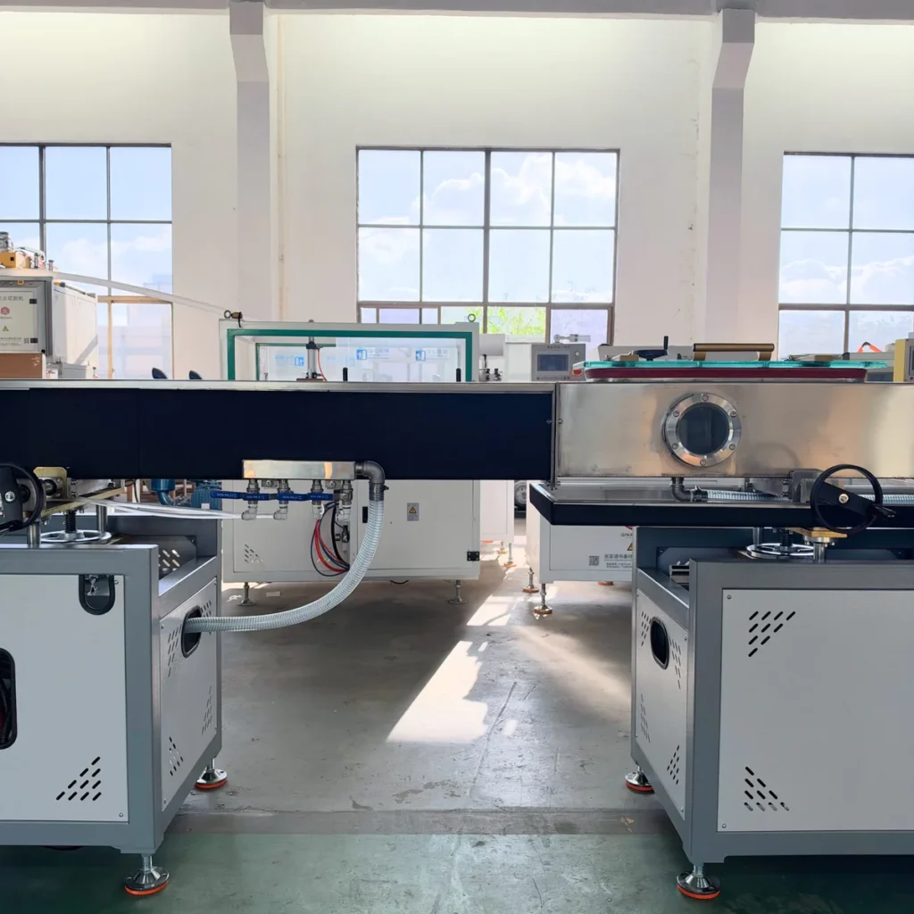 Plastic extrusion machine used for manufacturing plastic pipes and profiles in a factory setting