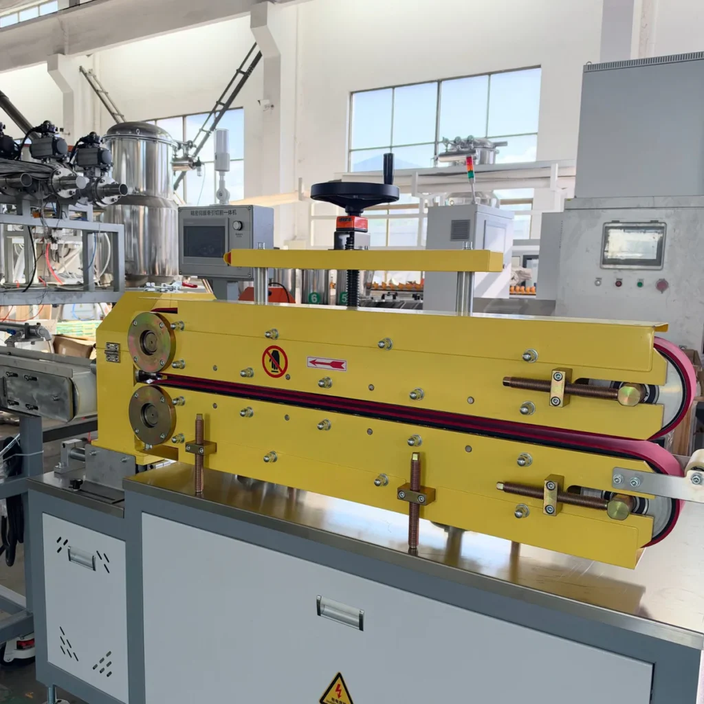 Plastic extrusion machine for pipe and profile production in factory scene