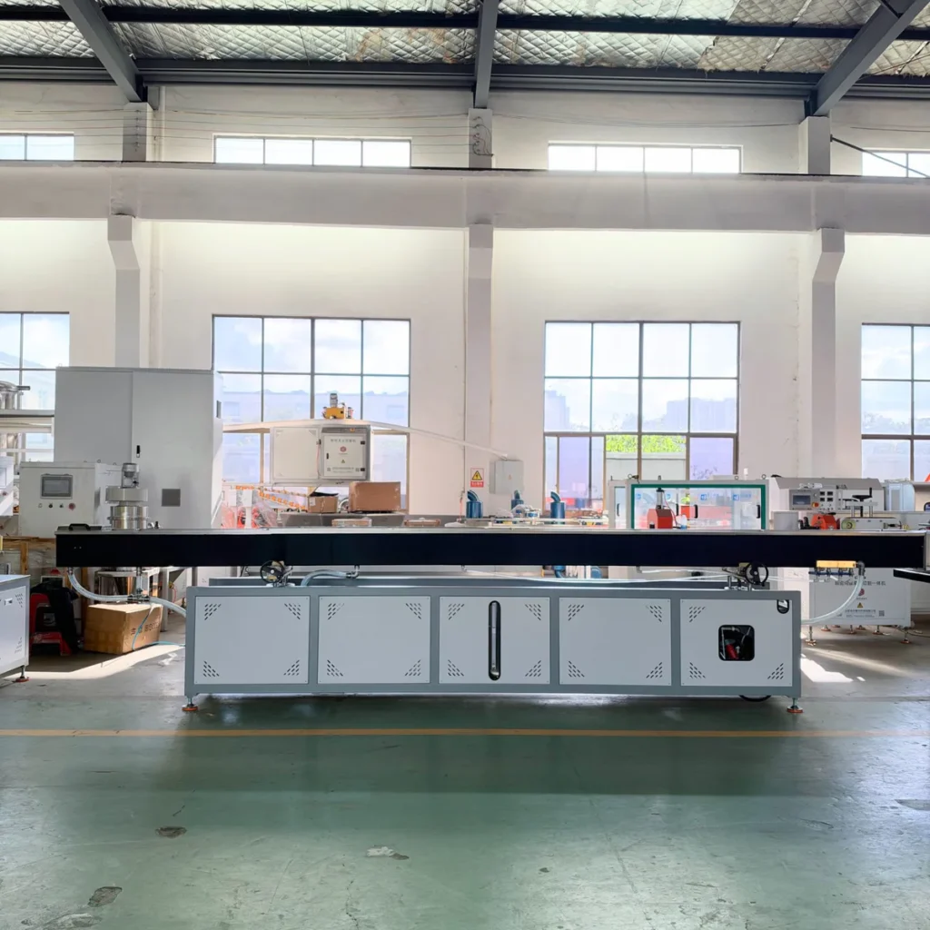 Plastic extrusion machine for pipe and profile production in showroom scene